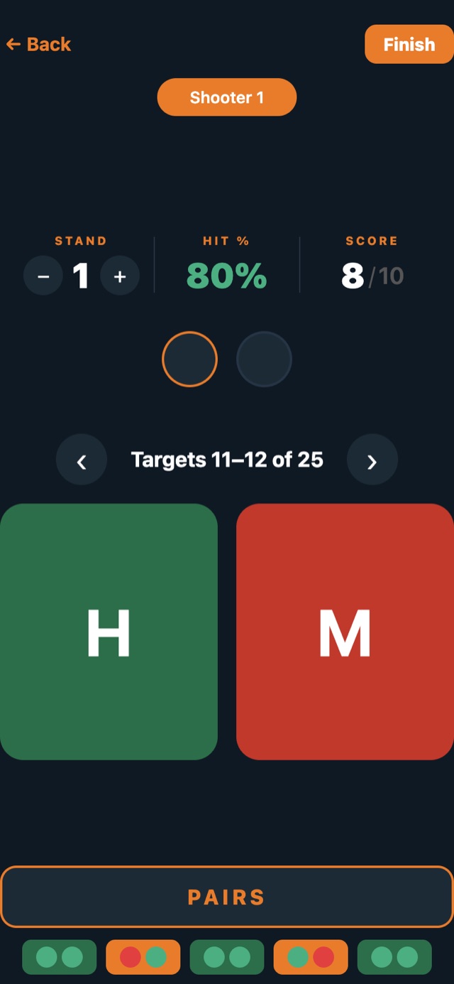 One-tap hit/miss scoring screen